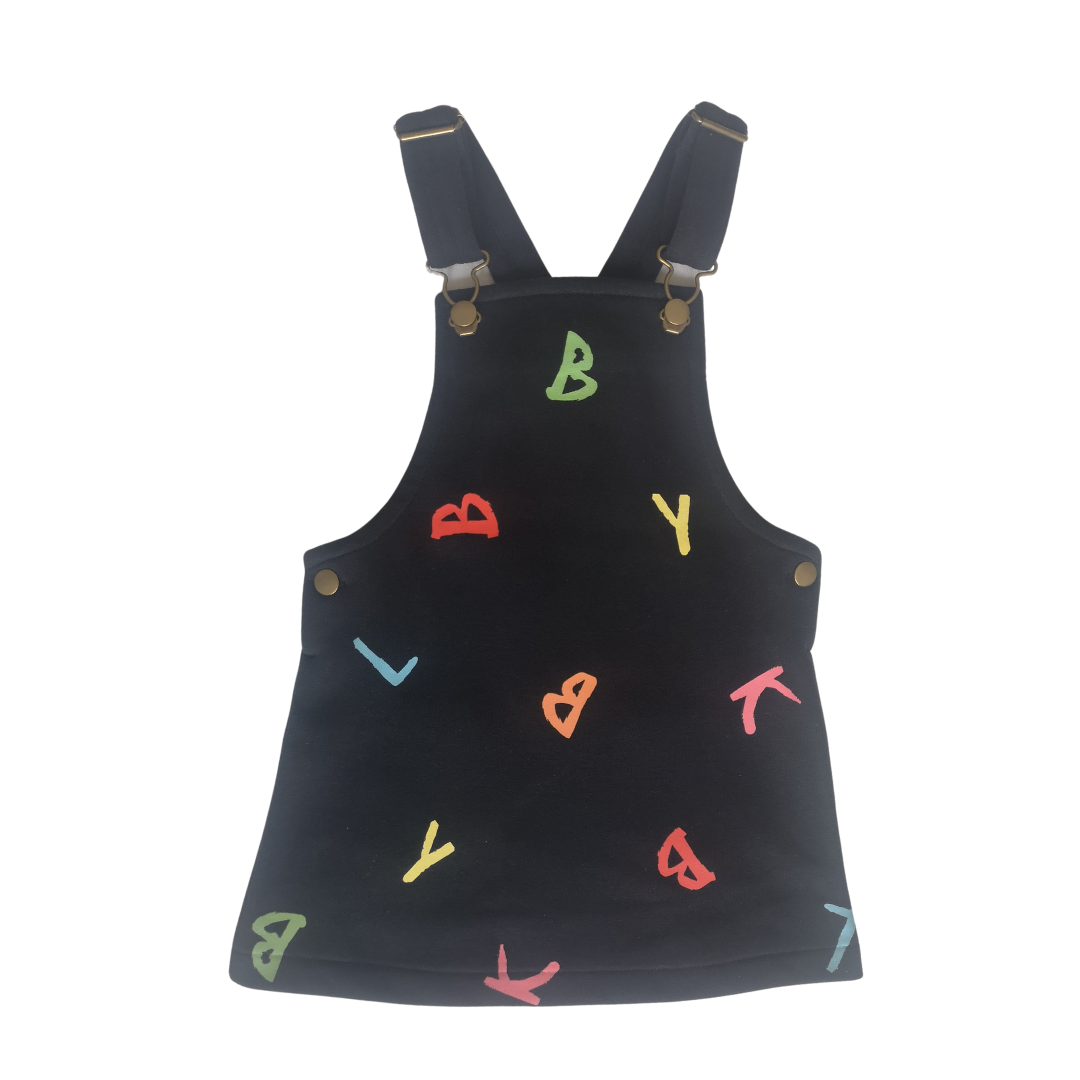 Scatter Dungaree Dress - Black & Multicoloured