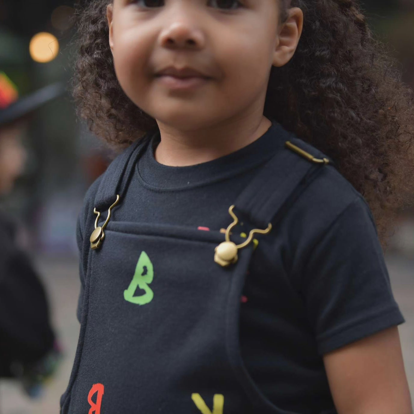 Scatter Dungaree Dress - Black & Multicoloured